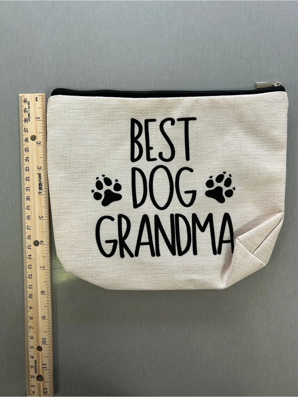 Best Dog Grandma Canvas Zipper Pouch - Cream with Black Print